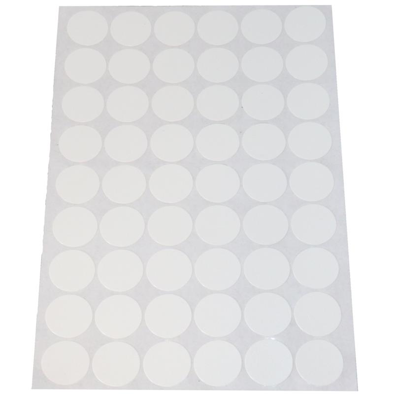 Cache-vis adhésif en PVC blanc texturé (feuille de 54 collants), diamètre 20 mm