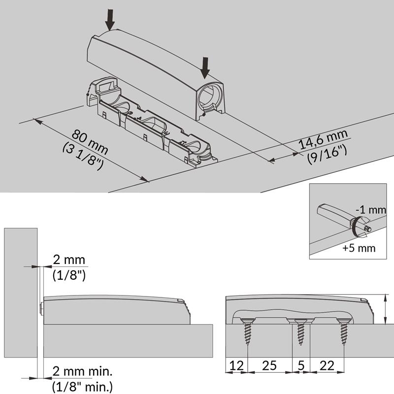 Taquet d'ouverture par pression montage en surface blanc