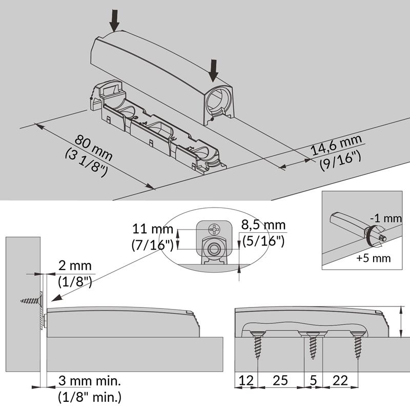 Taquet magnétique d'ouverture par pression montage en surface anthracite