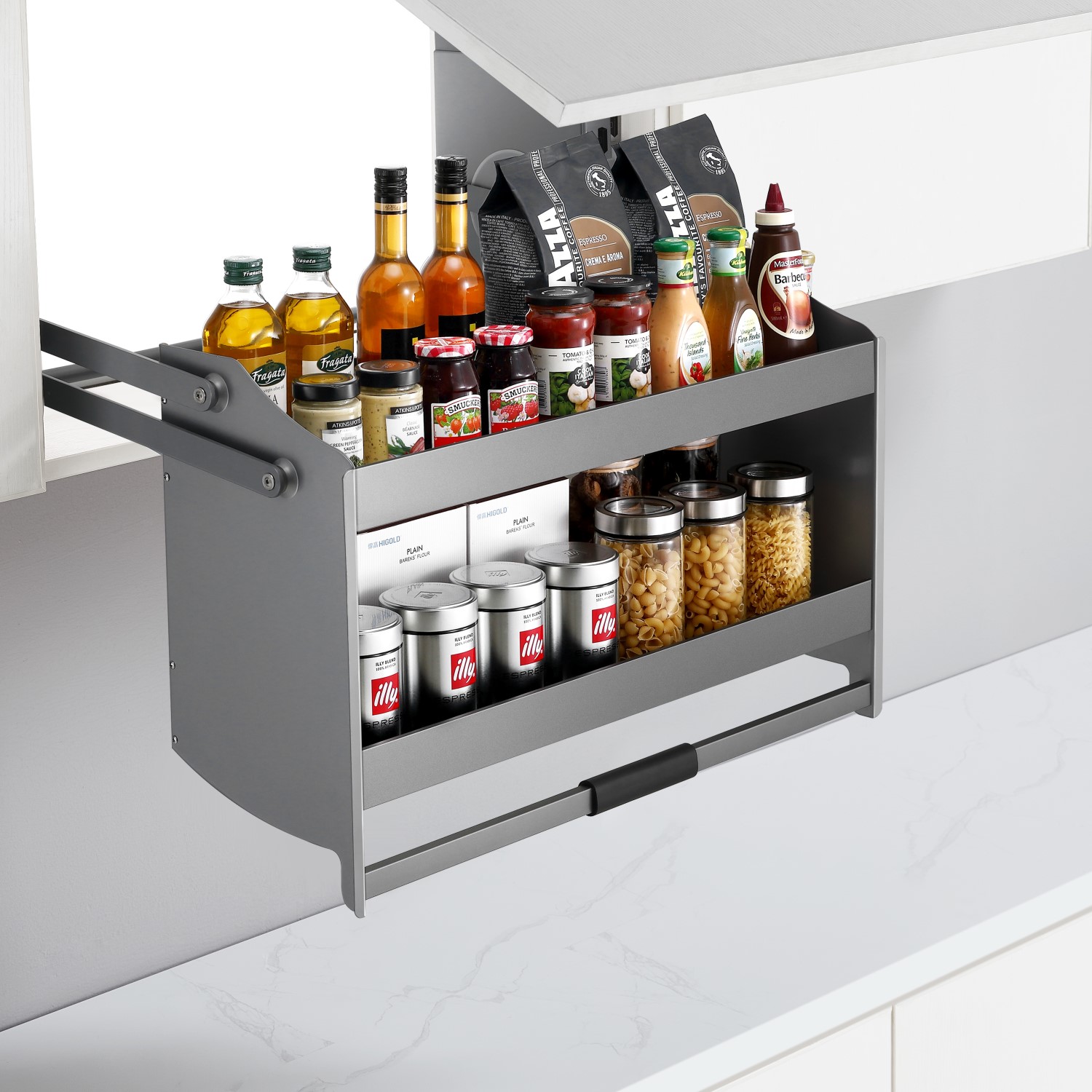 Image Pull-down shelves system upper cabinet 800 mm, grey
